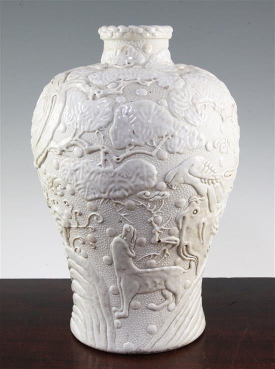 A Japanese porcelain moriage work baluster vase, early 20th century, 37cm